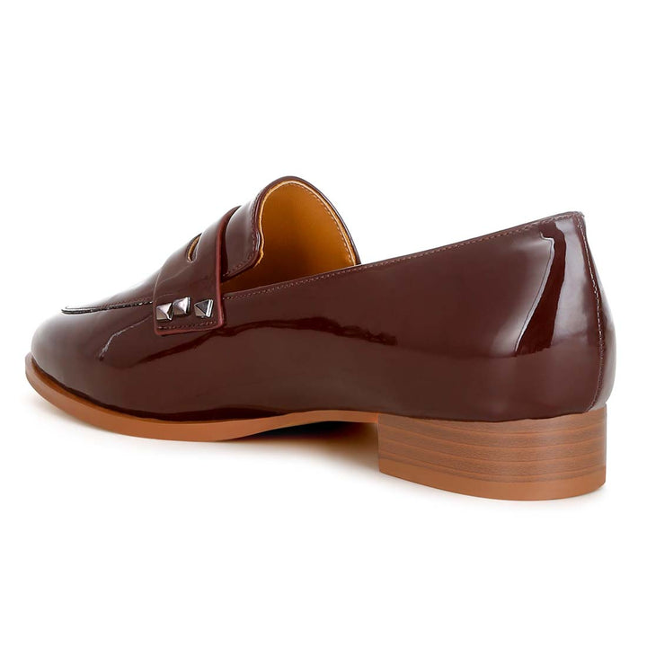 patent pleather penny loafers#color_brown