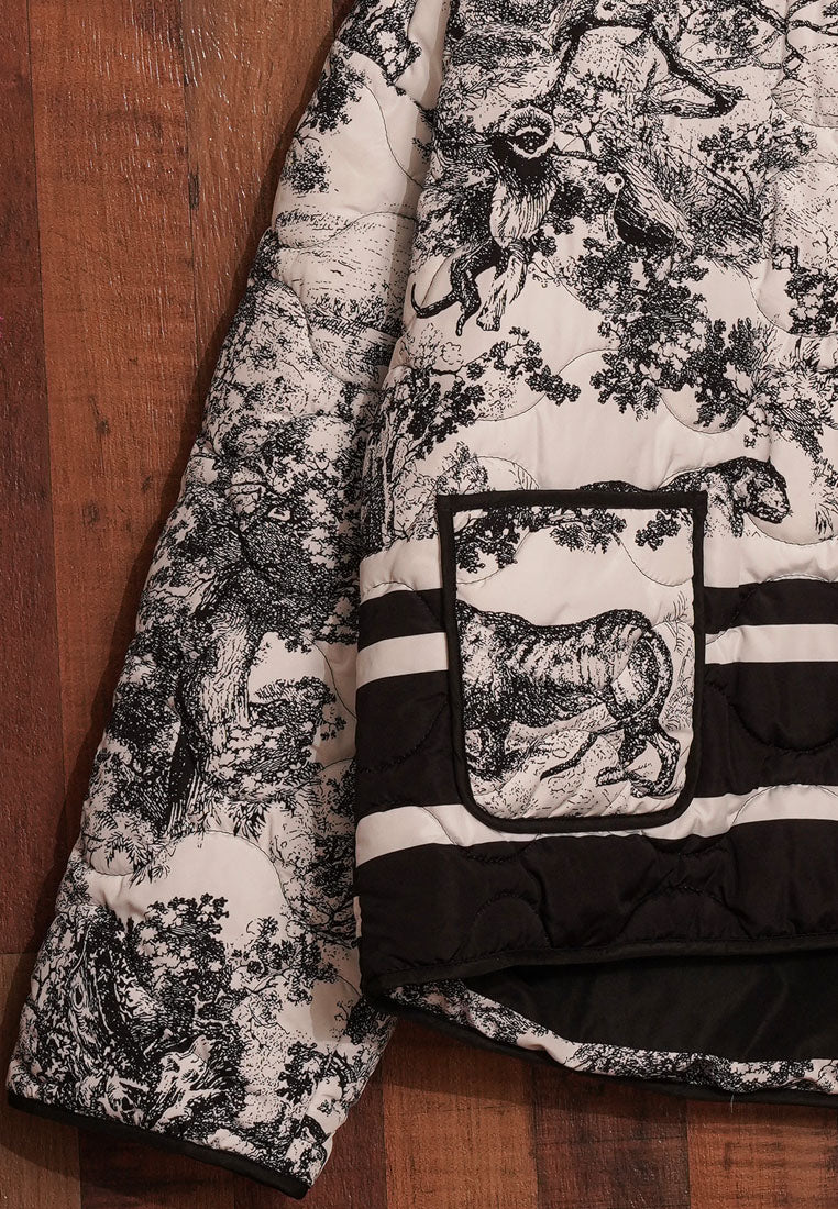 Women Wildlife Print Quilted Jacket