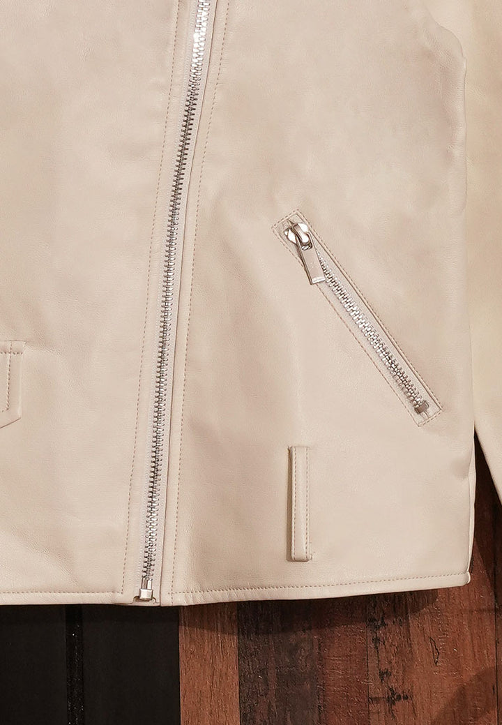 Women Classic Cropped Biker-Style Jacket