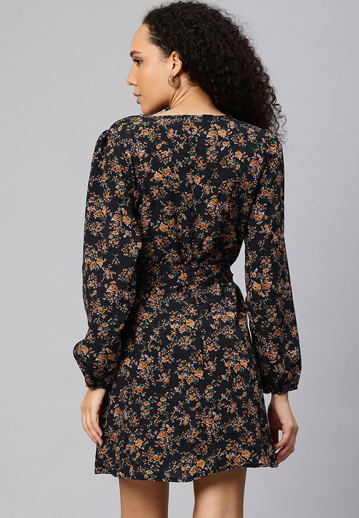 Women Floral Belted Mini Dress