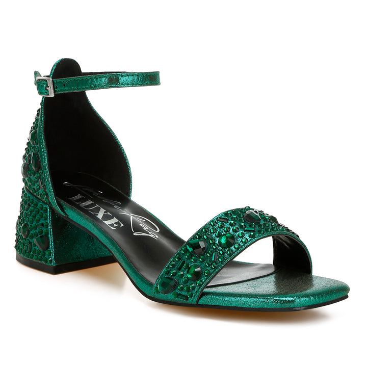 rhinestone embellished shimmer sandals#color_green