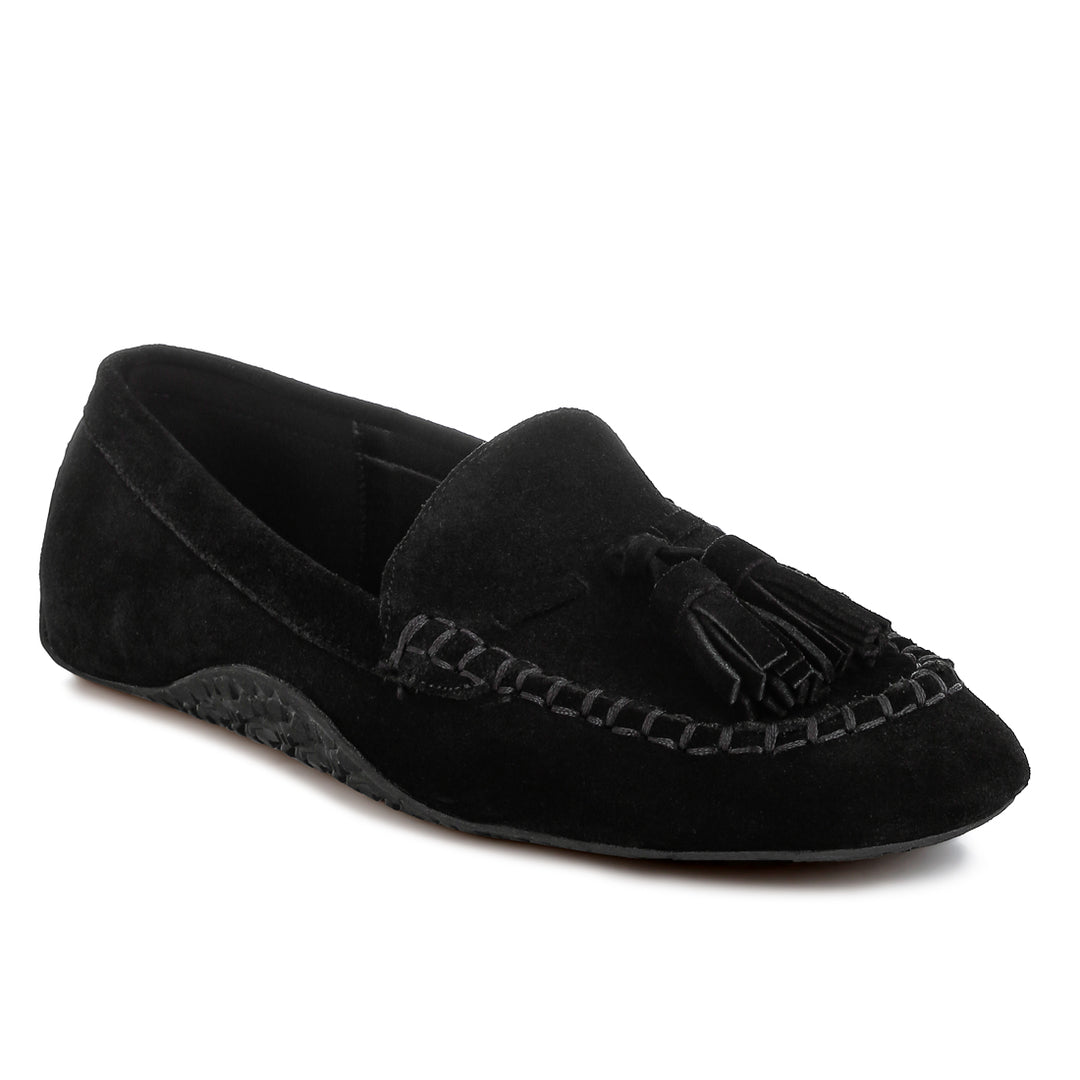 suede round toe tassel loafers
#color_black