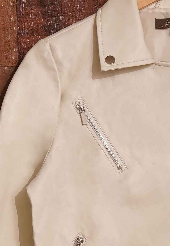 Women Classic Cropped Biker-Style Jacket