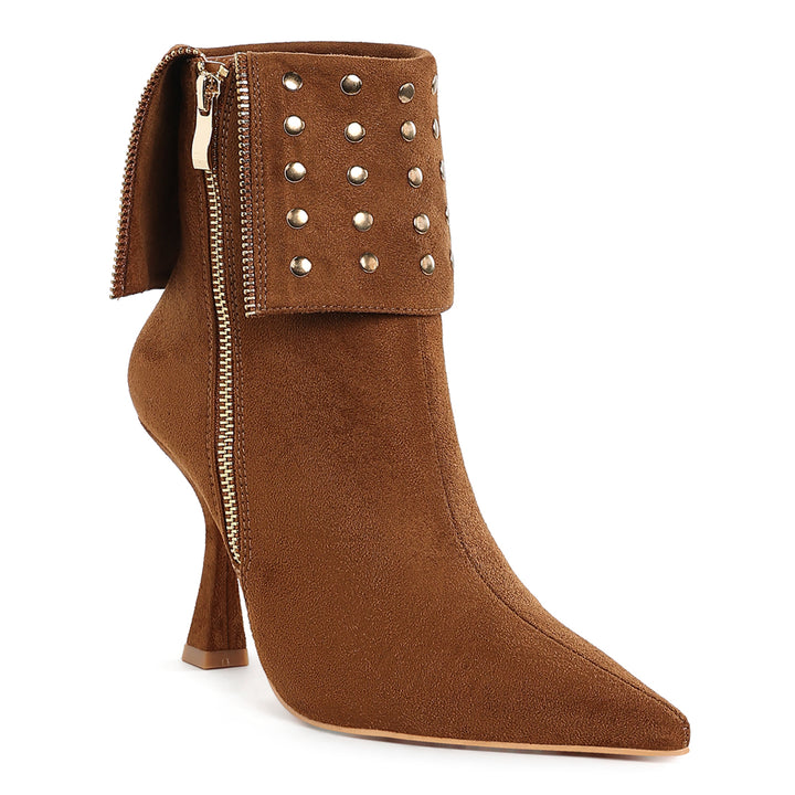 stud embellished foldover boots#color_tan