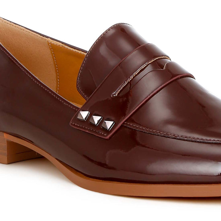 patent pleather penny loafers#color_brown