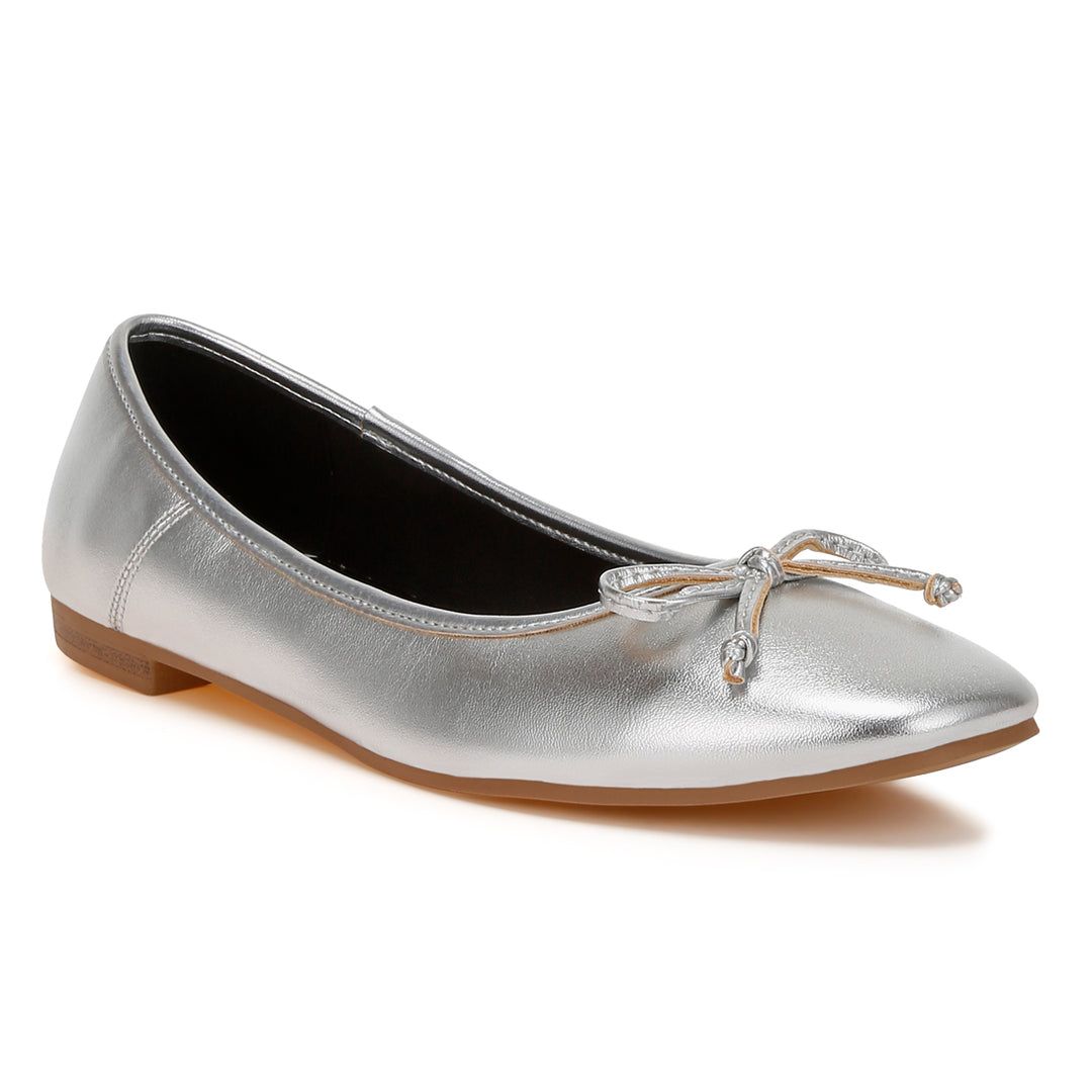 bow detail metallic ballerinas#color_silver