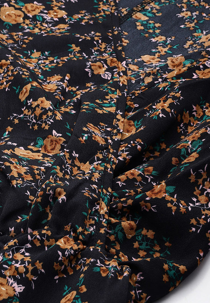 Women Floral Belted Mini Dress