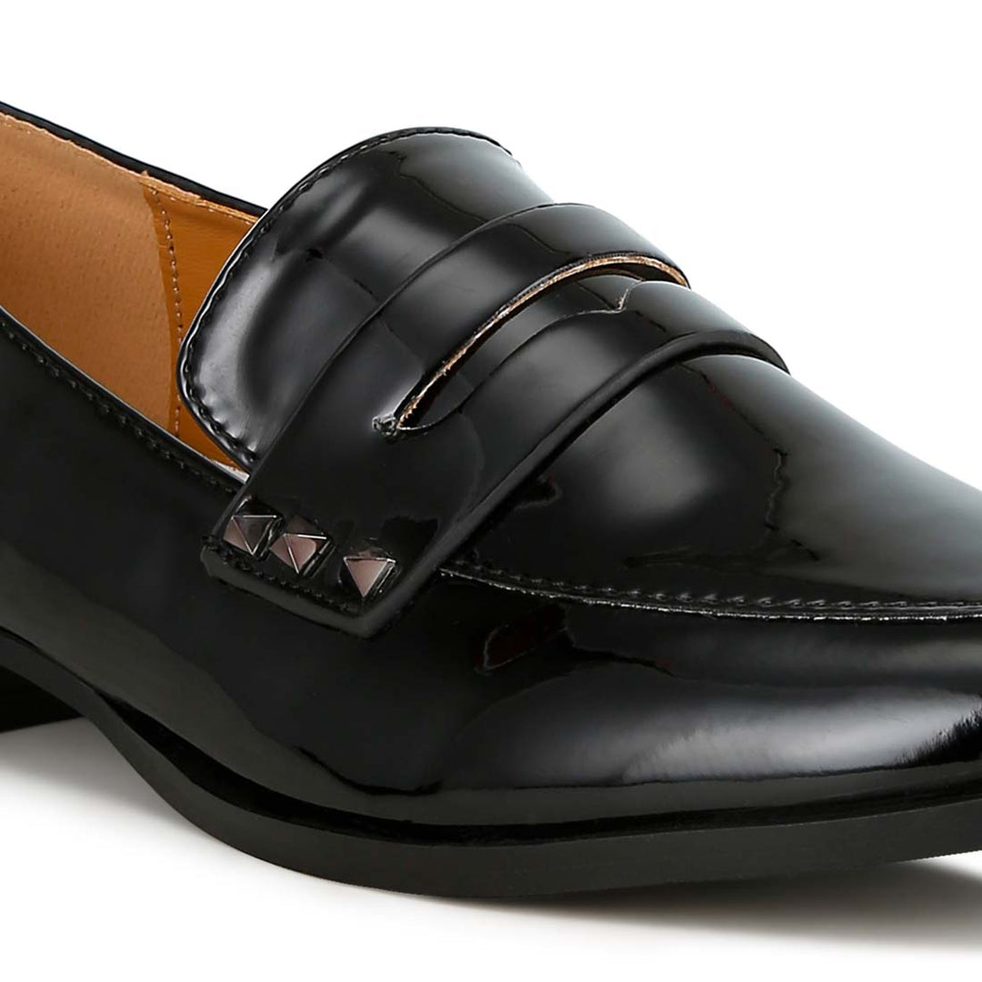 patent pleather penny loafers#color_black