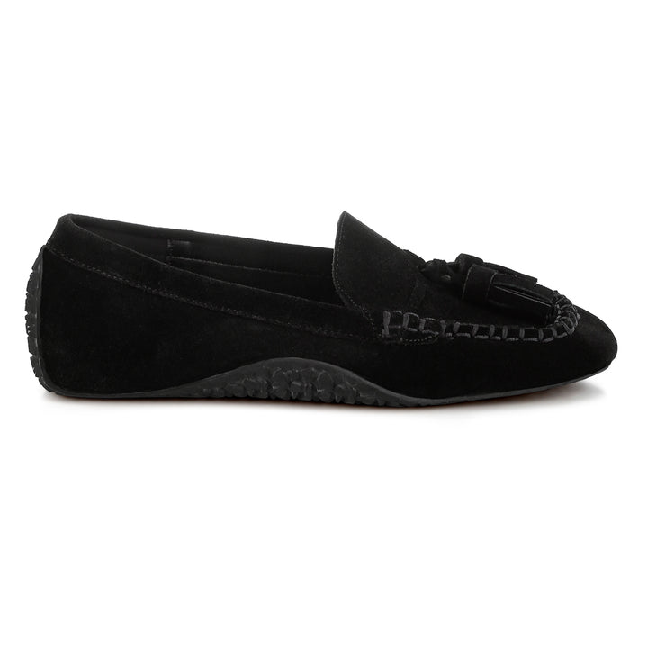 suede round toe tassel loafers
#color_black