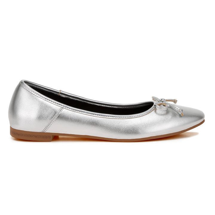 bow detail metallic ballerinas#color_silver