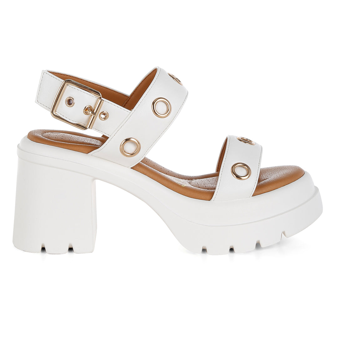 eyelet detail platform heel sandals#color_white