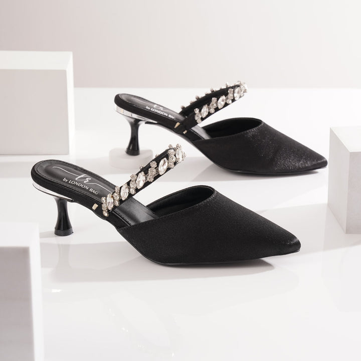 Women Diamante Embellished Strap Mules