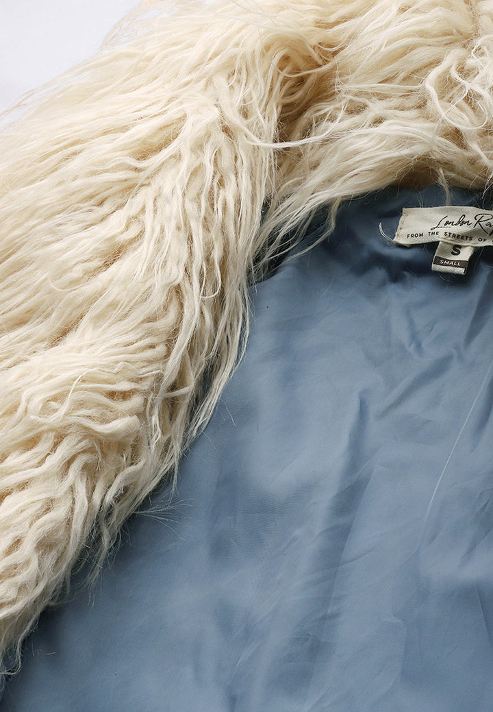 Faux Fur Trim Denim Trench Coat