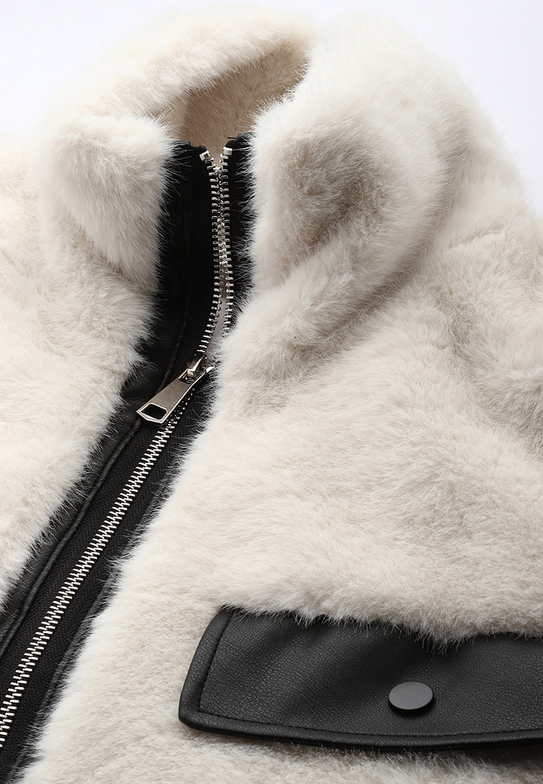 Faux Fur & Faux Leather Coat