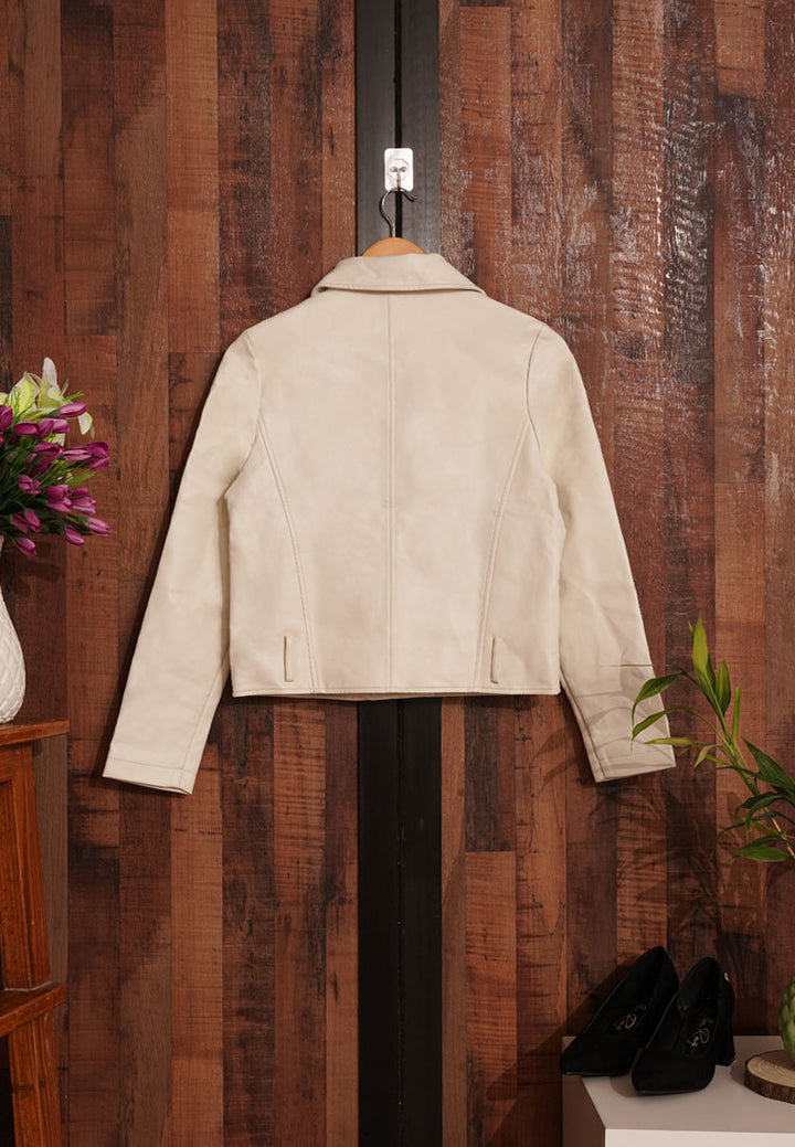 Women Classic Cropped Biker-Style Jacket