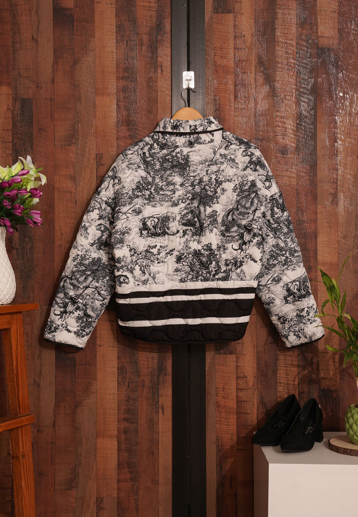Women Wildlife Print Quilted Jacket