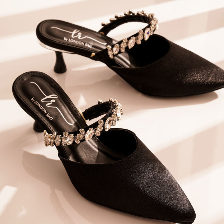london rag women diamante embellished strap mules#color_black