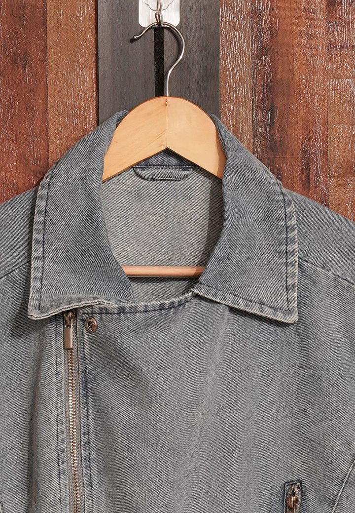 women cropped front zip denim jacket#color_light-blue