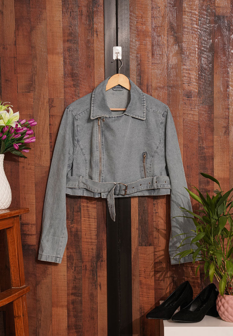 women cropped front zip denim jacket#color_light-blue