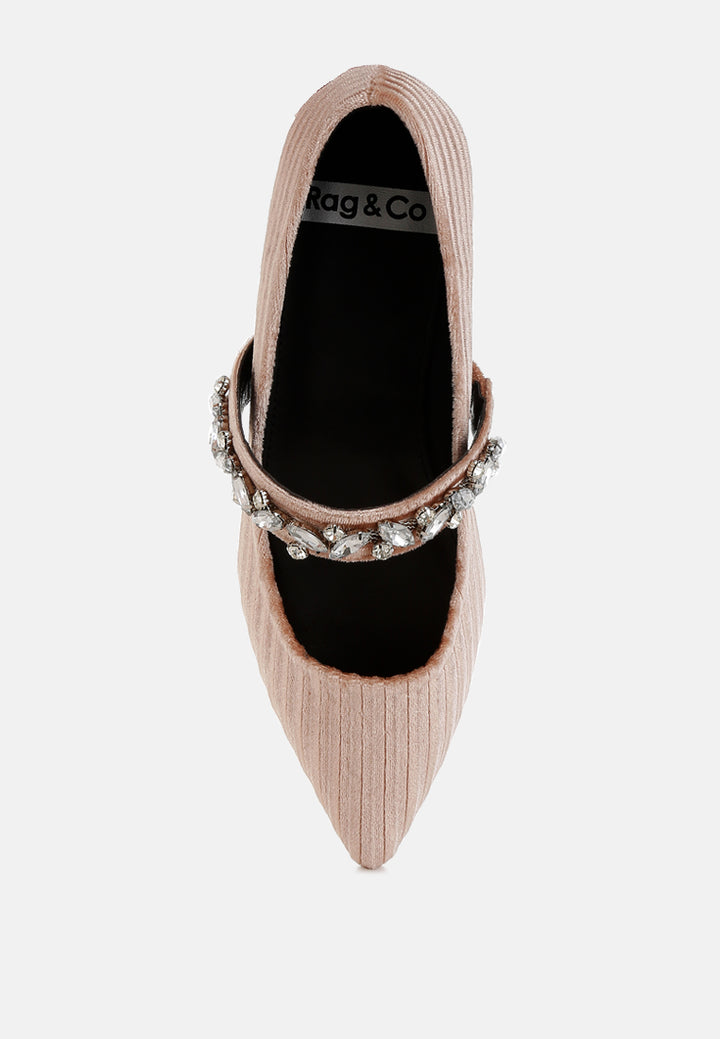 women diamante brooch velvet ballerinas#color_beige