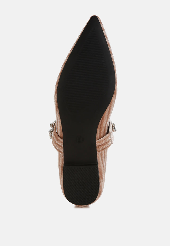 women diamante brooch velvet ballerinas#color_beige