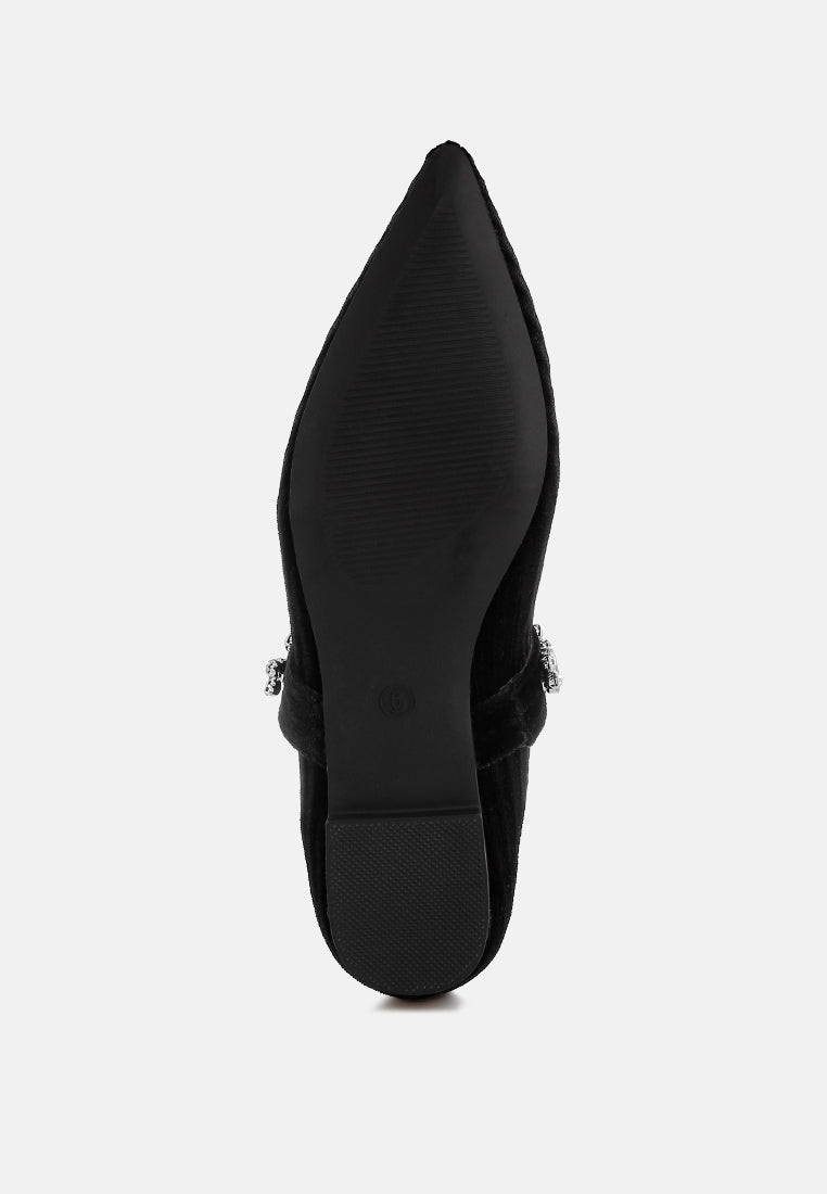 women diamante brooch velvet ballerinas#color_black