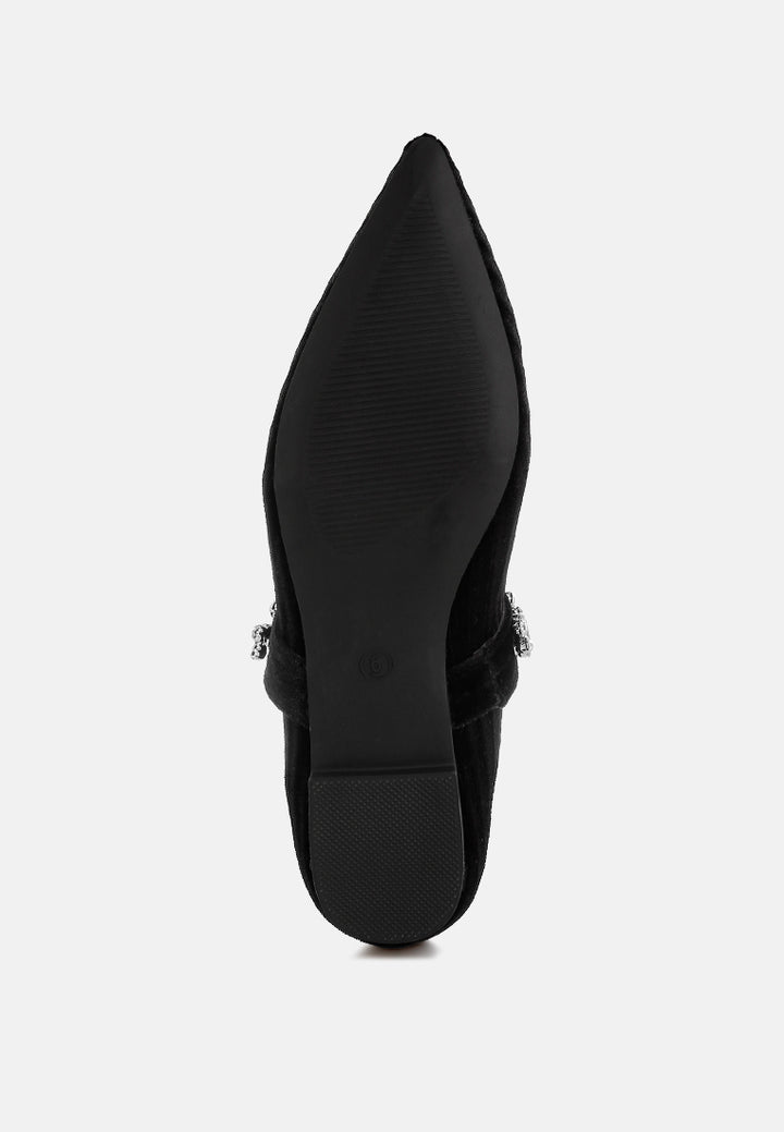 women diamante brooch velvet ballerinas#color_black