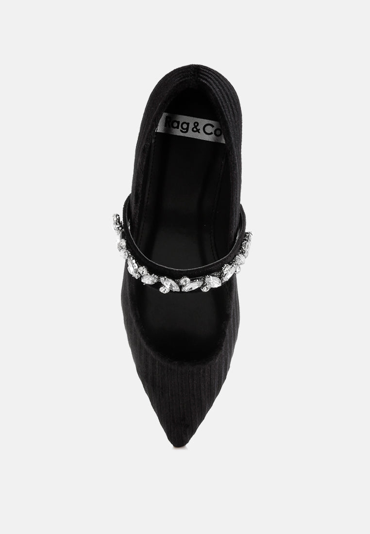 women diamante brooch velvet ballerinas#color_black