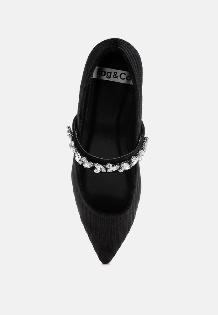 women diamante brooch velvet ballerinas#color_black