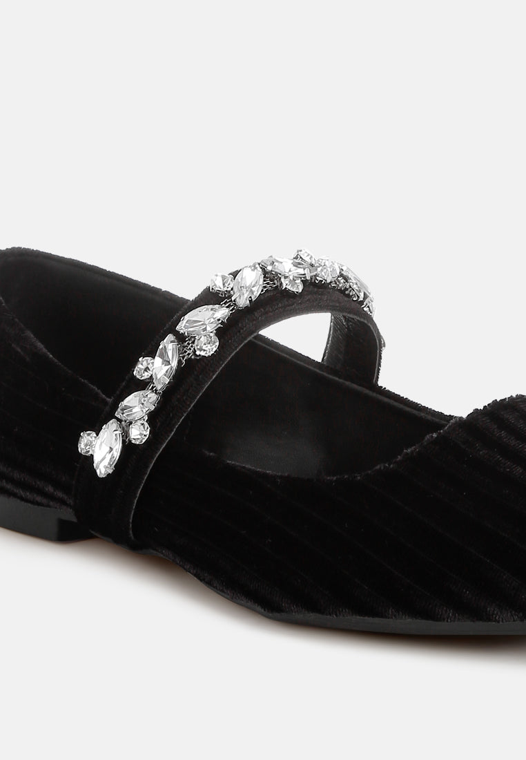 women diamante brooch velvet ballerinas#color_black