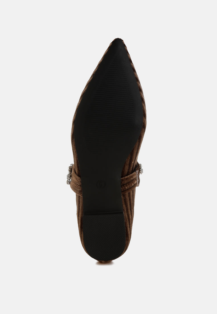 women diamante brooch velvet ballerinas#color_brown