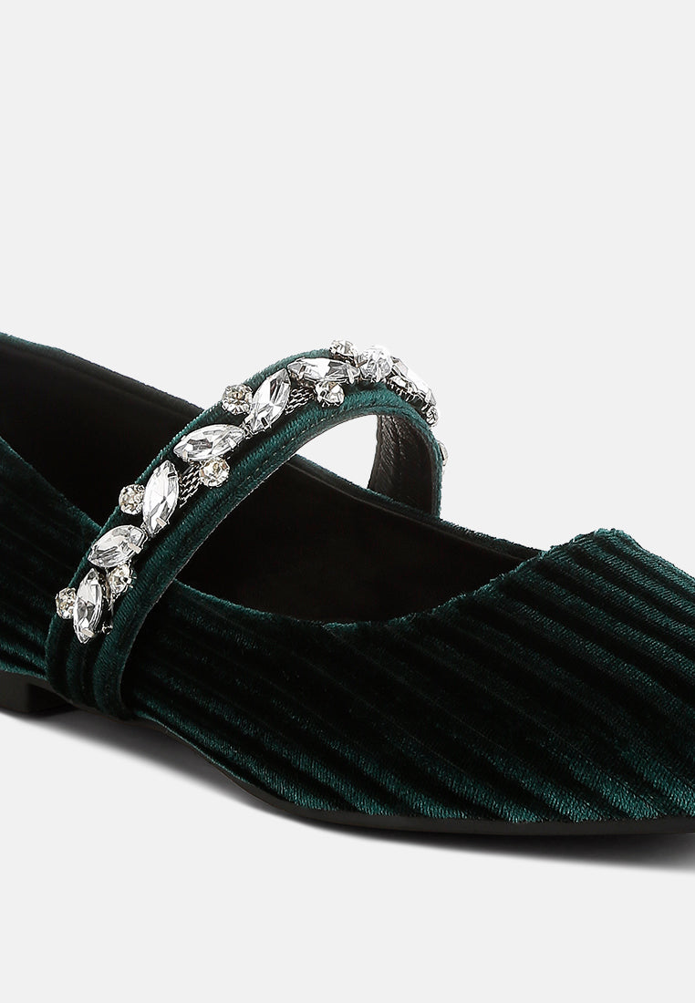 women diamante brooch velvet ballerinas#color_green