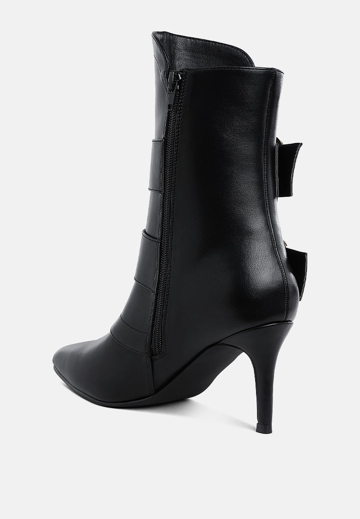 women chunky buckle strap ankle boots#color_black