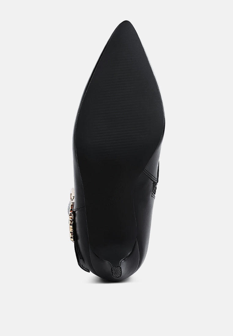 women chunky buckle strap ankle boots#color_black