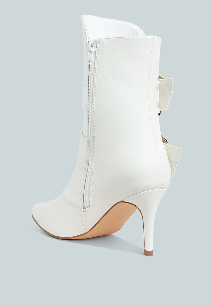 women chunky buckle strap ankle boots#color_white