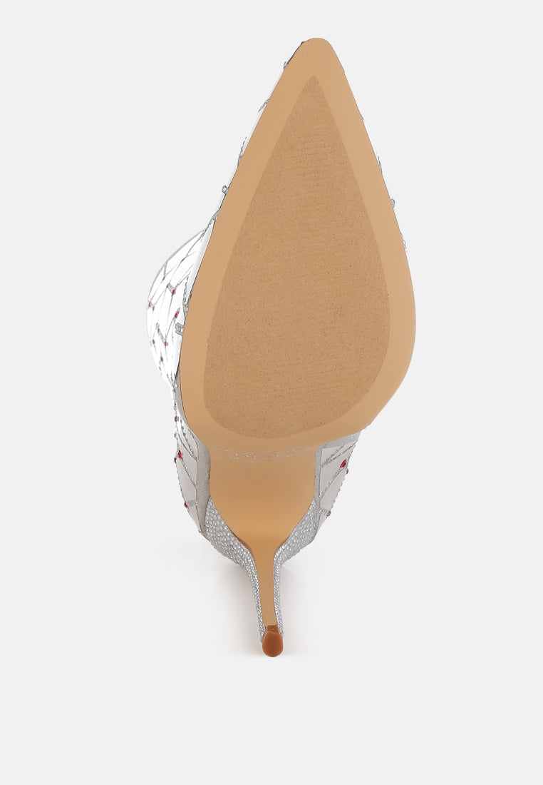 women rhinestones embellished metallic boots#color_silver