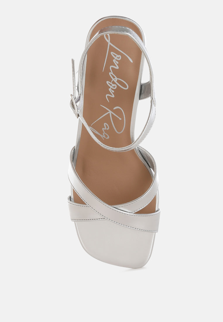women square toe block heel sandals#color_silver