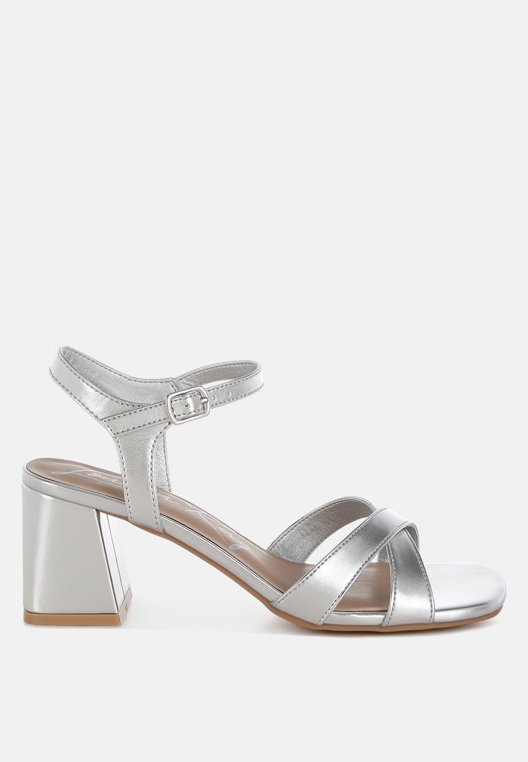 women square toe block heel sandals#color_silver