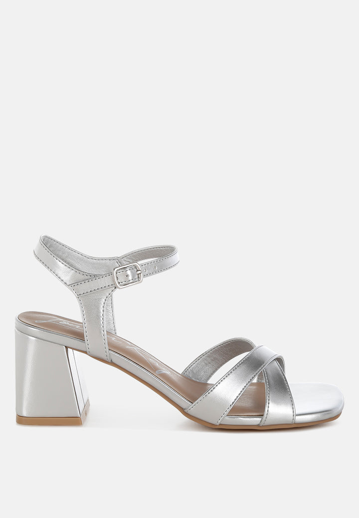 women square toe block heel sandals#color_silver