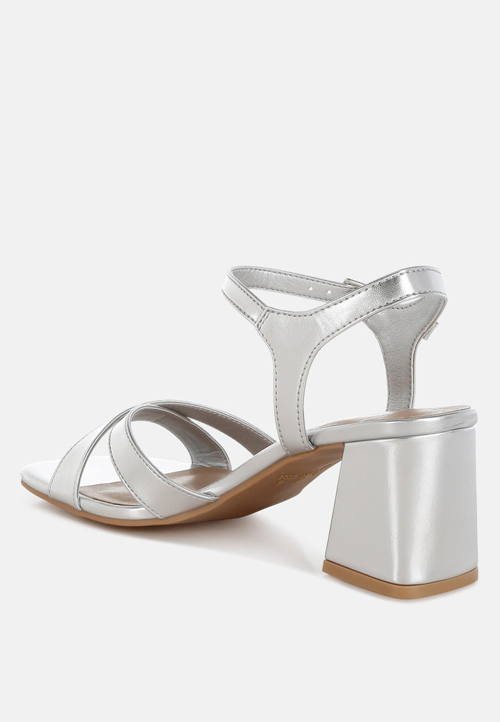 women square toe block heel sandals#color_silver