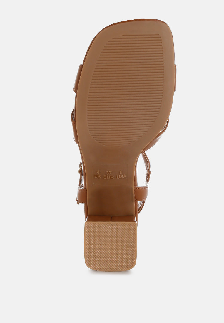 women square toe block heel sandals#color_tan