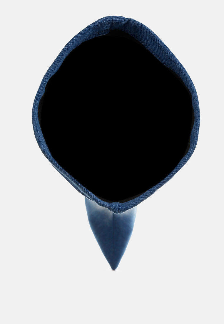 women rhinestones knee high denim boots#color_dark blue