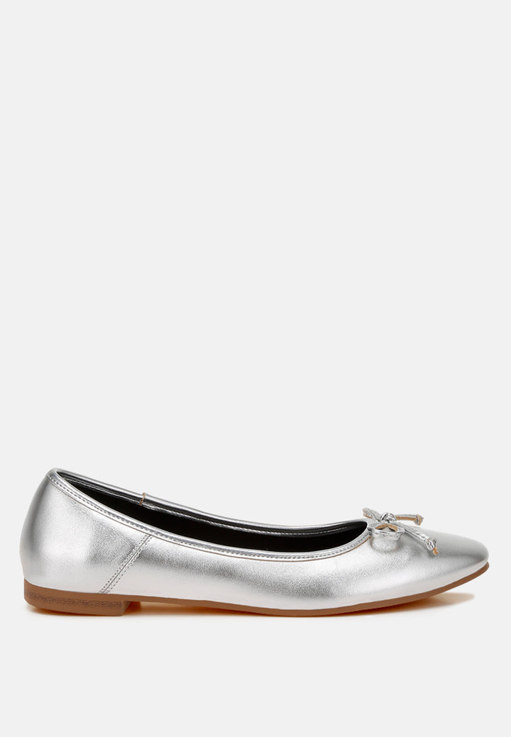 Women Bow Detail Metallic Ballerinas
