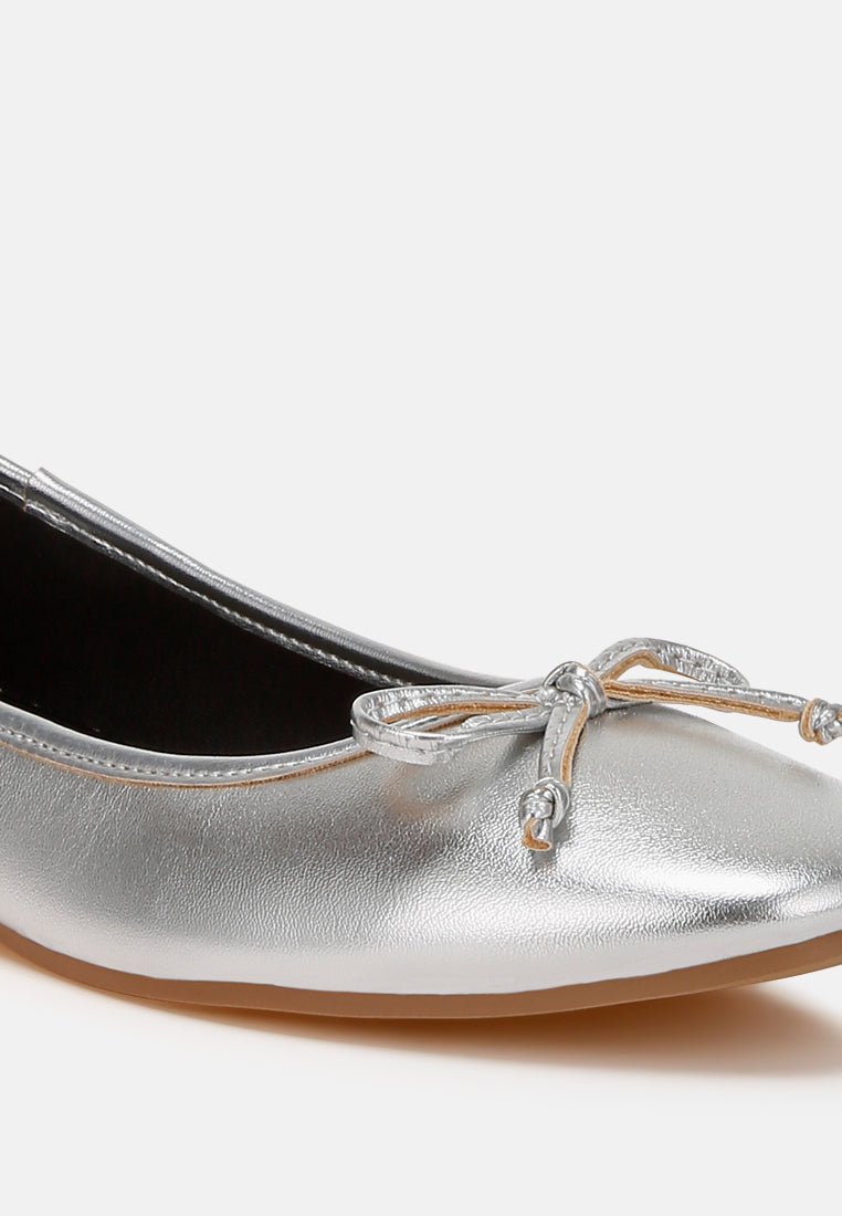 Women Bow Detail Metallic Ballerinas