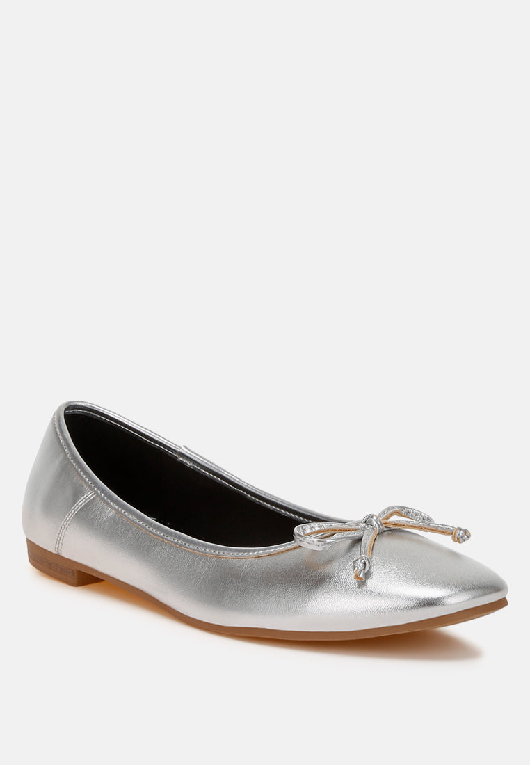 Women Bow Detail Metallic Ballerinas