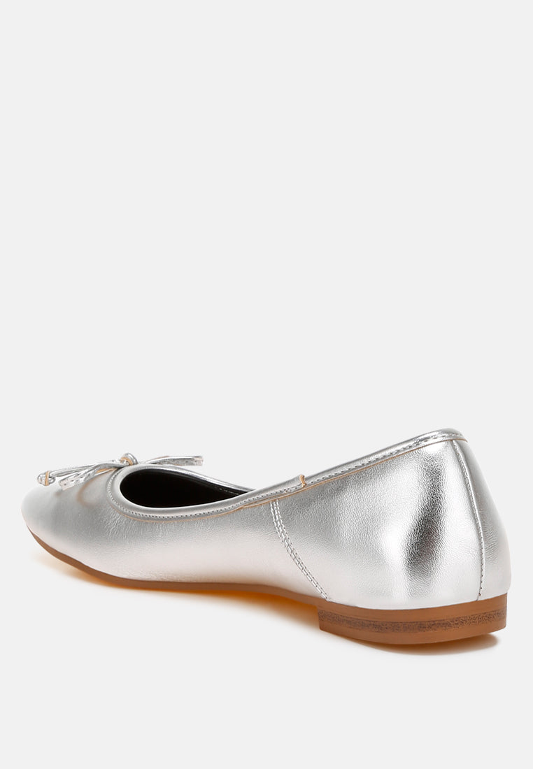 Women Bow Detail Metallic Ballerinas