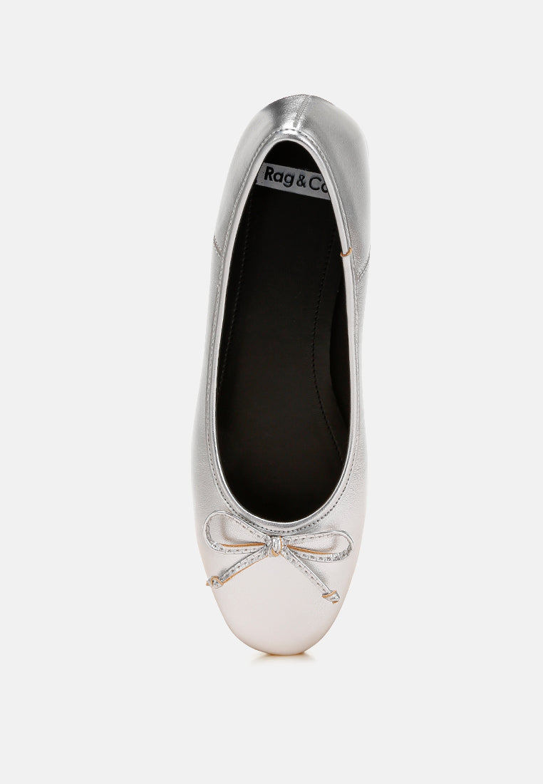 Women Bow Detail Metallic Ballerinas