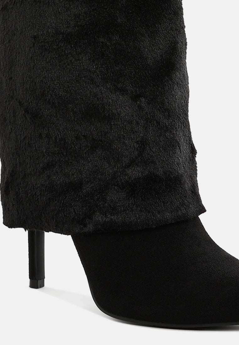 women fold-over calf-high boots#color_black