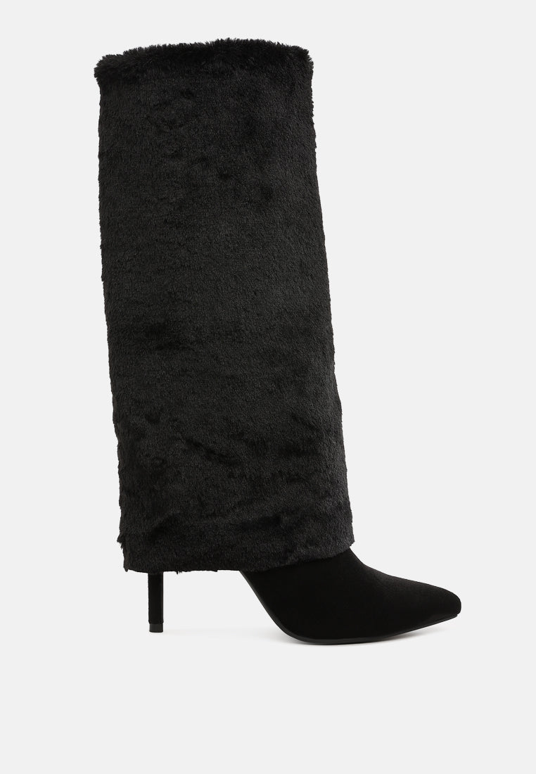 women fold-over calf-high boots#color_black