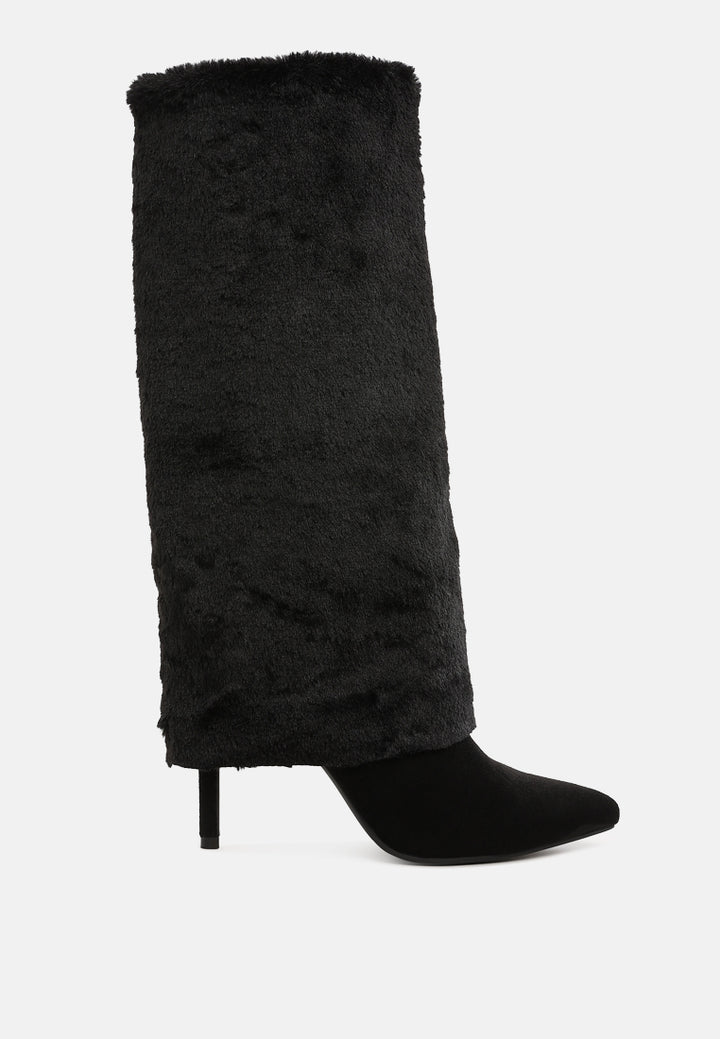 women fold-over calf-high boots#color_black